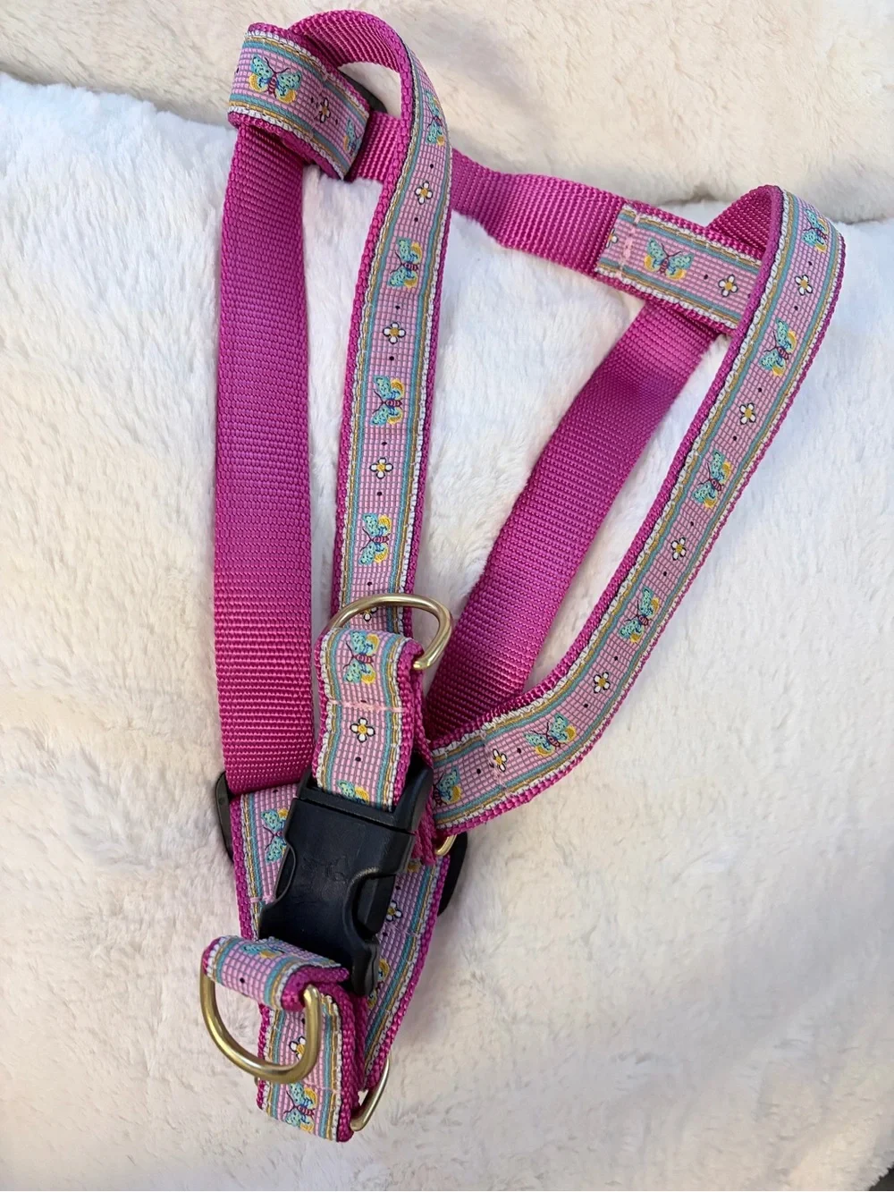 Pink Bistro Tile Dog Harness - Adjustable, size Medium